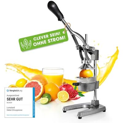 Lumaland Handmatige citruspers van roestvrij staal – fruitpers, citroenen en sinaasappels – handmatige hendel – sapcentrifuge – eenvoudige reiniging – sap en cocktails – staalgrijs Lumaland Handmatige citruspers van roestvrij staal – fruitpers, citroenen en sinaasappels – handmatige hendel – sapcentrifuge – eenvoudige reiniging – sap en cocktails – staalgrijs