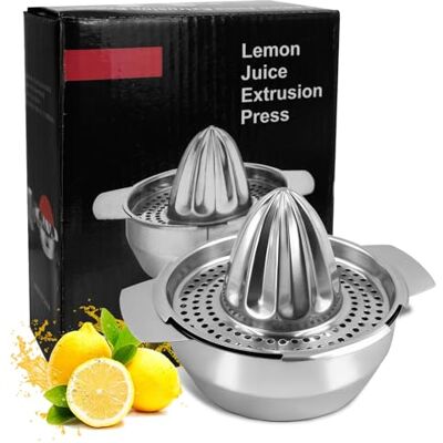 OVBOVA Handmatige citruspers van roestvrij staal, 450 ml, voor citroenen, limoenen en sinaasappels, met opvangbak, vaatwasmachinebestendig, ideaal voor keuken, bar en OVBOVA Handmatige citruspers van roestvrij staal, 450 ml, voor citroenen, limoenen en sinaasappels, met opvangbak, vaatwasmachinebestendig, ideaal voor keuken, bar en