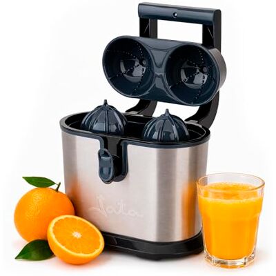 Jata JEEX1236 Elektrische citruspers, dubbele kegel, 1100 W, roestvrijstalen behuizing, druppelstopsysteem, afneembare en wasbare onderdelen, automatische scharnierarm, antislip onderkant Jata JEEX1236 Elektrische citruspers, dubbele kegel, 1100 W, roestvrijstalen behuizing, druppelstopsysteem, afneembare en wasbare onderdelen, automatische scharnierarm, antislip onderkant