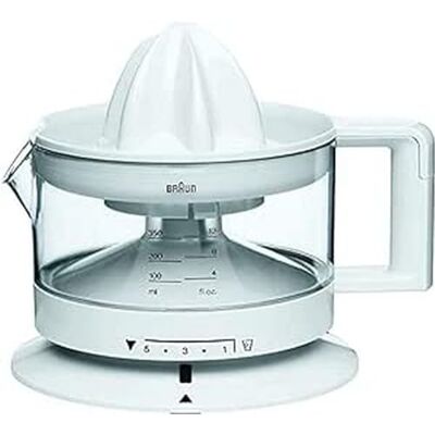 Braun TributeCollection CJ3000 elektrische citruspers Multi-directionele roterende kom Capaciteit 350 ml, 20 W, kunststof, wit Braun TributeCollection CJ3000 elektrische citruspers Multi-directionele roterende kom Capaciteit 350 ml, 20 W, kunststof, wit