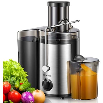 Reemix Centrifugale citruspers voor hele groenten en fruit, 500 W, 7,6 cm brede opening met 2 snelheden, inclusief borstel, gemakkelijk te reinigen Reemix Centrifugale citruspers voor hele groenten en fruit, 500 W, 7,6 cm brede opening met 2 snelheden, inclusief borstel, gemakkelijk te reinigen