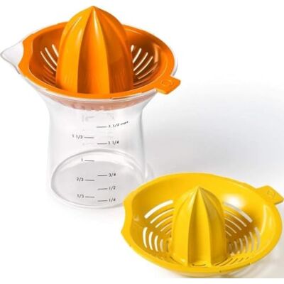 OXO Good Grips 2-in-1 citroen- en sinaasappelpers met maatbeker Klik de kleine ruimer voor citroenen, de grote ruimer voor sinaasappels, meetmarkering tot 350 ml OXO Good Grips 2-in-1 citroen- en sinaasappelpers met maatbeker Klik de kleine ruimer voor citroenen, de grote ruimer voor sinaasappels, meetmarkering tot 350 ml