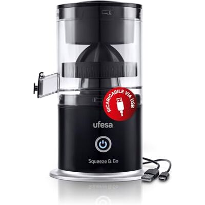 Ufesa Squeeze & GB, elektrische citruspers, inlambric, multifunctionele fruittrekker, draagbare sapcentrifuge, USB-oplaadbaar, capaciteit 220 ml, 45 W vermogen, BPA-vrij Ufesa Squeeze & GB, elektrische citruspers, inlambric, multifunctionele fruittrekker, draagbare sapcentrifuge, USB-oplaadbaar, capaciteit 220 ml, 45 W vermogen, BPA-vrij