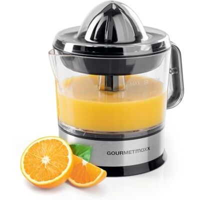 GOURMETmaxx Elektrische sapcentrifuge voor citrusvruchten en sinaasappelsap, citruspers, tot 700 ml, met verschillende accessoires voor een frissere smaak, 40 W, transparant, zilver GOURMETmaxx Elektrische sapcentrifuge voor citrusvruchten en sinaasappelsap, citruspers, tot 700 ml, met verschillende accessoires voor een frissere smaak, 40 W, transparant, zilver