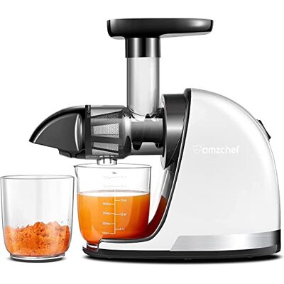 AMZCHEF Slowjuicer voor groenten en fruit, sapmachine voor groenten en fruit, elektrische sapmachine, BPA-vrije sapmachine met 2 kopjes en borstel, wit AMZCHEF Slowjuicer voor groenten en fruit, sapmachine voor groenten en fruit, elektrische sapmachine, BPA-vrije sapmachine met 2 kopjes en borstel, wit