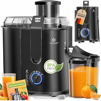 KESSER ® Sapcentrifuge voor groenten en fruit van roestvrij staal, 1100 W, grote vulopening, 85 mm, inclusief reinigingsborstel en sapreservoir met 3 snelheden KESSER ® Sapcentrifuge voor groenten en fruit van roestvrij staal, 1100 W, grote vulopening, 85 mm, inclusief reinigingsborstel en sapreservoir met 3 snelheden