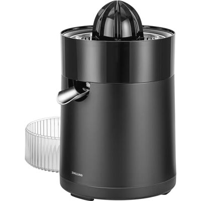 ZWILLING ENFINIGY Elektrische citruspers met hoog saprendement, 2 perskegels, instelbare pulpzeef, 85 W, zwart ZWILLING ENFINIGY Elektrische citruspers met hoog saprendement, 2 perskegels, instelbare pulpzeef, 85 W, zwart