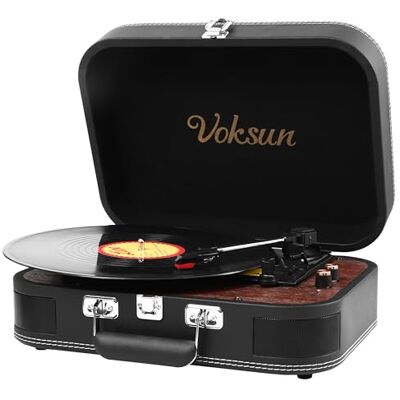 VOKSUN Vinylplaat, Bluetooth in/uit, draagbaar, vintage, draaibaar, met ingebouwde luidsprekers, 3 snelheden, riem, USB, Suititcase Vinyl LP-speler, AUX-in, RCA-lijn, vinyl, hoofdtelefoonaansluiting, auto-stop (zwart) VOKSUN Vinylplaat, Bluetooth in/uit, draagbaar, vintage, draaibaar, met ingebouwde luidsprekers, 3 snelheden, riem, USB, Suititcase Vinyl LP-speler, AUX-in, RCA-lijn, vinyl, hoofdtelefoonaansluiting, auto-stop (zwart)