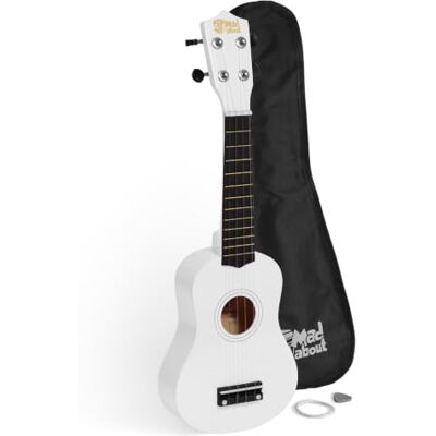 Mad About SU8 Sopraan Ukulele met gratis gigbag, pick en reservesnaren geweldig voor scholen en beginners, nu met Carbon Black Strings voor verbeterde Tuning wit Avec sac de transport, médiator, cordes de rechange en fluorocarbone, idéal pour écoles et Mad About SU8 Sopraan Ukulele met gratis gigbag, pick en reservesnaren geweldig voor scholen en beginners, nu met Carbon Black Strings voor verbeterde Tuning wit Avec sac de transport, médiator, cordes de rechange en fluorocarbone, idéal pour écoles et