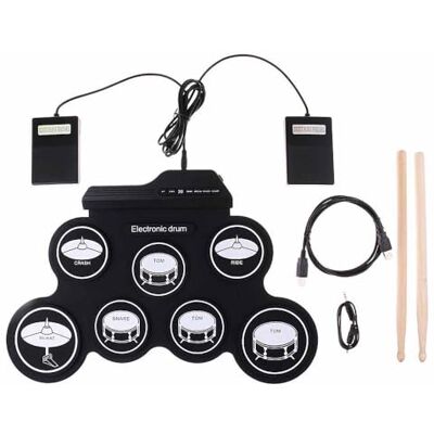 NEWFUN Elektronische batterij, draagbare elektrische batterij voor volwassenen, opvouwbaar, met 7 siliconen pads, drumsticks en pedaal voor beginners NEWFUN Elektronische batterij, draagbare elektrische batterij voor volwassenen, opvouwbaar, met 7 siliconen pads, drumsticks en pedaal voor beginners