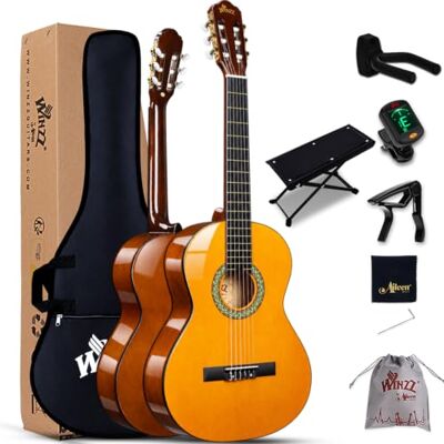 Winzz 4/4 concertgitaar voor volwassenen, klassieke gitaar voor beginners, voor kinderen vanaf 11 jaar, glanzend geel (99 cm) Winzz 4/4 concertgitaar voor volwassenen, klassieke gitaar voor beginners, voor kinderen vanaf 11 jaar, glanzend geel (99 cm)