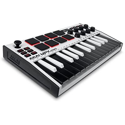 Akai MPK Mini MK3 25 toetsen MIDI toetsenbord controller met 8 verlichte batterijpads, 8 toetsen en muziekproductiesoftware (wit) Akai MPK Mini MK3 25 toetsen MIDI toetsenbord controller met 8 verlichte batterijpads, 8 toetsen en muziekproductiesoftware (wit)