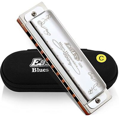 East top Diatonische mondharmonica, do-sleutel, 10 gaten, 008 K, met zilveren afdekking, blauwe mondharmonica's voor volwassenen, professionals, beginners en studenten East top Diatonische mondharmonica, do-sleutel, 10 gaten, 008 K, met zilveren afdekking, blauwe mondharmonica's voor volwassenen, professionals, beginners en studenten