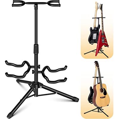 CAHAYA CY0321 Gitaarstandaard met 2 universele opvouwbare metalen nekhouders voor elektrische akoestische gitaren ukelele, viool, banjo, mandoline CAHAYA CY0321 Gitaarstandaard met 2 universele opvouwbare metalen nekhouders voor elektrische akoestische gitaren ukelele, viool, banjo, mandoline