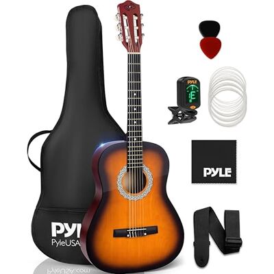 Pyle Klassieke Akoestische Gitaar Kit, 3/4 Junior Formaat, Volledig Houten Instrument voor Beginnende Kinderen, Volwassenen, 91 cm Sunburst Mat (PGACLSTR10SB) Pyle Klassieke Akoestische Gitaar Kit, 3/4 Junior Formaat, Volledig Houten Instrument voor Beginnende Kinderen, Volwassenen, 91 cm Sunburst Mat (PGACLSTR10SB)