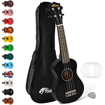 Tiger UKE7-BK sopraan ukelele voor kinderen, zwart Met draagtas, vilten plectrum en reservesnoeren, ideaal voor beginners en jonge spelers. Tiger UKE7-BK sopraan ukelele voor kinderen, zwart Met draagtas, vilten plectrum en reservesnoeren, ideaal voor beginners en jonge spelers.