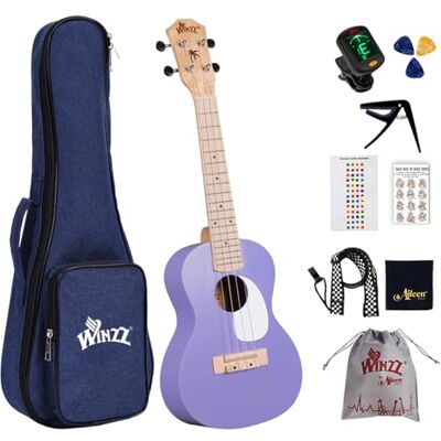 Winzz AU-C00 Concertukelele, beginners, voor volwassenen en kinderen, 58,4 cm, paars Winzz AU-C00 Concertukelele, beginners, voor volwassenen en kinderen, 58,4 cm, paars