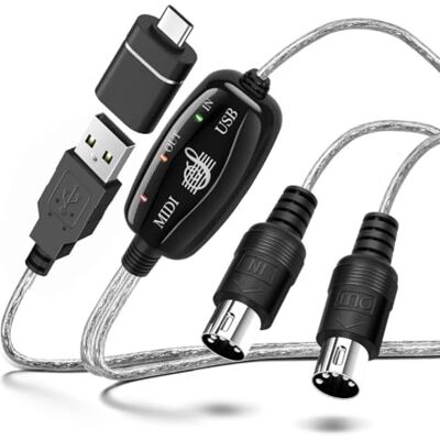 TNP Products TNP USB MIDI-kabel, 2 m, USB-MIDI-interface, 5-polig, DIN MIDI naar USB, 2-in-1 kabelconverter, muziekstudiointerface, pianotoetsenbord en synthesizer op Mac, computer, pc, TNP Products TNP USB MIDI-kabel, 2 m, USB-MIDI-interface, 5-polig, DIN MIDI naar USB, 2-in-1 kabelconverter, muziekstudiointerface, pianotoetsenbord en synthesizer op Mac, computer, pc,