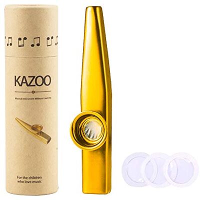 WANDIC Kazoo Aluminium Legering Goud met 3 Fluit Membranen Mond Kazoos Muziekinstrumenten met Vintage Geschenkdoos WANDIC Kazoo Aluminium Legering Goud met 3 Fluit Membranen Mond Kazoos Muziekinstrumenten met Vintage Geschenkdoos