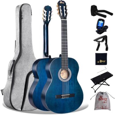 Winzz Klassieke gitaar 4/4 voor volwassenen, klassieke gitaar voor beginners, 99 cm (vintage blauw) Winzz Klassieke gitaar 4/4 voor volwassenen, klassieke gitaar voor beginners, 99 cm (vintage blauw)