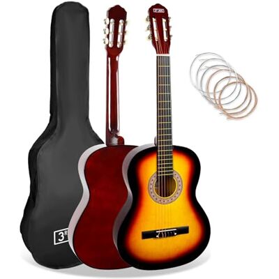 3rd Avenue 3/4 formaat klassieke Spaanse gitaar voor kinderen met nylon snaren, beginnerspakket 6 maanden GRATIS lessen, tas, snaren, digitaal stemapparaat sunburst 3rd Avenue 3/4 formaat klassieke Spaanse gitaar voor kinderen met nylon snaren, beginnerspakket 6 maanden GRATIS lessen, tas, snaren, digitaal stemapparaat sunburst