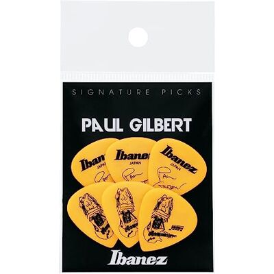Ibanez Paul Gilbert Signature 6 stuks korte traan plectrums, zwaar (1,0 mm), polyacetaal, kleur: geel, 6 stuks Ibanez Paul Gilbert Signature 6 stuks korte traan plectrums, zwaar (1,0 mm), polyacetaal, kleur: geel, 6 stuks