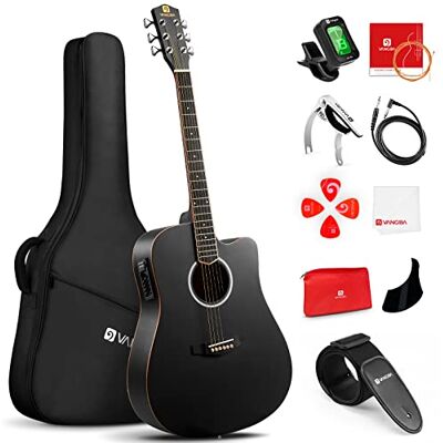 Vangoa Cutaway elektrische akoestische gitaar 104,1 cm, met 4-bands equalizer, tas, schouderriem, stemapparaat, touw, plectrums en capodaster, 41 inch zwart Vangoa Cutaway elektrische akoestische gitaar 104,1 cm, met 4-bands equalizer, tas, schouderriem, stemapparaat, touw, plectrums en capodaster, 41 inch zwart