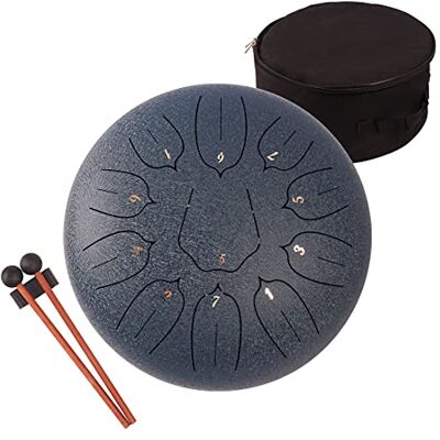 LOMUTY Steel tongue drum 11 noten 12 inch percussie-instrument, handtrommel met tas, muziekboek, hamers, plectrums, donkerblauw LOMUTY Steel tongue drum 11 noten 12 inch percussie-instrument, handtrommel met tas, muziekboek, hamers, plectrums, donkerblauw
