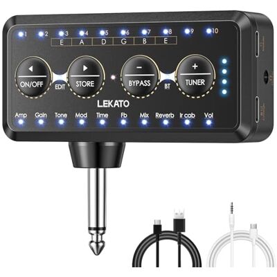 LEKATO Mini Gitaarversterker met effecten, oplaadbare gitaarhoofdtelefoonversterker met tuner, vertraagde reverb chorus fase, overbelasting vervorming composiet effect LEKATO Mini Gitaarversterker met effecten, oplaadbare gitaarhoofdtelefoonversterker met tuner, vertraagde reverb chorus fase, overbelasting vervorming composiet effect