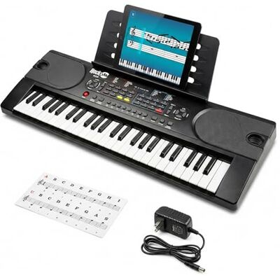 RockJam RJ549 Piano Keyboard met muzieksteun, stickers en eenvoudig piano app, piano keyboard, zwart, compact piano met 49 toetsen RockJam RJ549 Piano Keyboard met muzieksteun, stickers en eenvoudig piano app, piano keyboard, zwart, compact piano met 49 toetsen