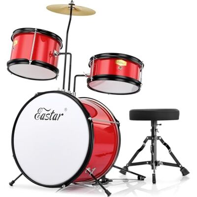 Eastar Drum Set 14 inch voor beginners, 3-delige junior drumset met lage Tom snaredrum, verstelbare troon, bekkens, pedaal en twee paar drumsticks (metallic rood) Eastar Drum Set 14 inch voor beginners, 3-delige junior drumset met lage Tom snaredrum, verstelbare troon, bekkens, pedaal en twee paar drumsticks (metallic rood)
