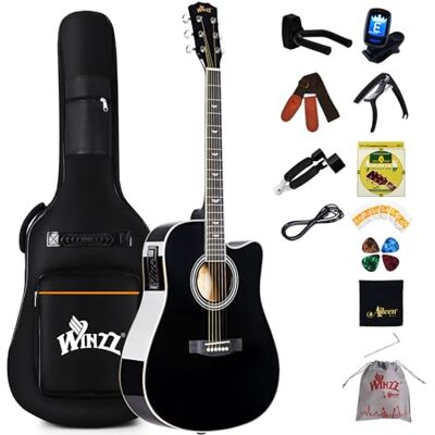 Winzz Western akoestische elektrische gitaar 4/4 beginners volwassenen kinderen (rechtshandig zwart glanzend) Winzz Western akoestische elektrische gitaar 4/4 beginners volwassenen kinderen (rechtshandig zwart glanzend)