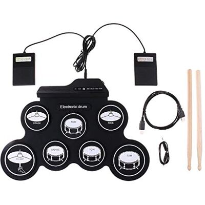Yangers Elektrische drumset voor kinderen, beginners, draagbaar, digitaal, opvouwbaar, met 2 pedalen en 2 stokjes voor kinderen, jongens en meisjes, startercadeau Yangers Elektrische drumset voor kinderen, beginners, draagbaar, digitaal, opvouwbaar, met 2 pedalen en 2 stokjes voor kinderen, jongens en meisjes, startercadeau