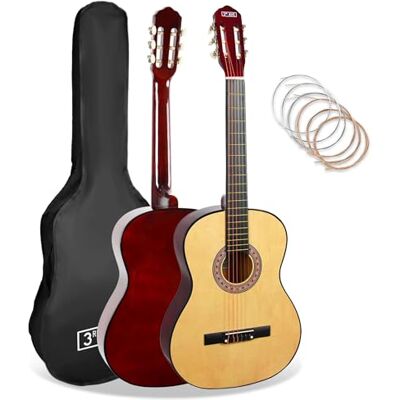 3rd Avenue 4/4 formaat klassieke Spaanse gitaar, beginnerspakket, met nylon snaren 6 maanden GRATIS lessen, tas, snaren, digitaal stemapparaat naturel 3rd Avenue 4/4 formaat klassieke Spaanse gitaar, beginnerspakket, met nylon snaren 6 maanden GRATIS lessen, tas, snaren, digitaal stemapparaat naturel