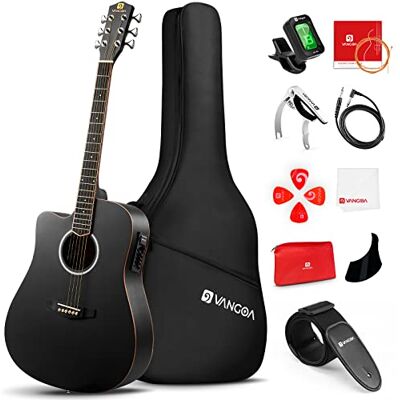 Vangoa 4/4 Linkshandige Gitaar Elektrische Akoestische Gitaar 4 Band EQ 104,1 cm met Beginner Accessoires, Zwart Vangoa 4/4 Linkshandige Gitaar Elektrische Akoestische Gitaar 4 Band EQ 104,1 cm met Beginner Accessoires, Zwart