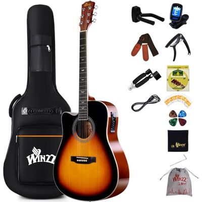 Winzz Western akoestische elektrische gitaar 4/4 beginners volwassenen kinderen (linkshandig Sunburst-glanzend) Winzz Western akoestische elektrische gitaar 4/4 beginners volwassenen kinderen (linkshandig Sunburst-glanzend)