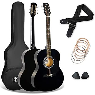 3rd Avenue akoestische gitaar set, 4/4 standaard grootte, met stalen snaren, voor beginners, hoes, plectrums en reservesnaren set, zwart Guitare dreadnought avec housse, sangle, médiators et cordes de rechange — tout pour débuter dès 12 ans 3rd Avenue akoestische gitaar set, 4/4 standaard grootte, met stalen snaren, voor beginners, hoes, plectrums en reservesnaren set, zwart Guitare dreadnought avec housse, sangle, médiators et cordes de rechange — tout pour débuter dès 12 ans