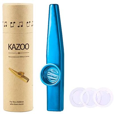 WANDIC Kazoo Lichtgewicht Aluminium 3 Membraan Fluit Membraan Gift Box Vintage Blauw WANDIC Kazoo Lichtgewicht Aluminium 3 Membraan Fluit Membraan Gift Box Vintage Blauw