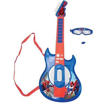 Lexibook Spider-Man Elektronische gitaar met microfoon, bril met microfoon, demoliedjes, MP3-stekker, blauw/rood, K260SPLXB Lexibook Spider-Man Elektronische gitaar met microfoon, bril met microfoon, demoliedjes, MP3-stekker, blauw/rood, K260SPLXB
