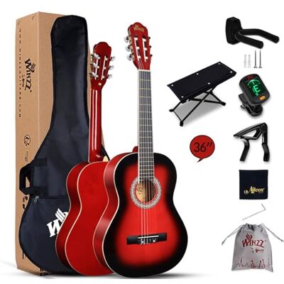 Winzz 3/4 concertgitaar, klassieke gitaar voor beginners, voor kinderen, glanzend rood (91,4 cm) Winzz 3/4 concertgitaar, klassieke gitaar voor beginners, voor kinderen, glanzend rood (91,4 cm)