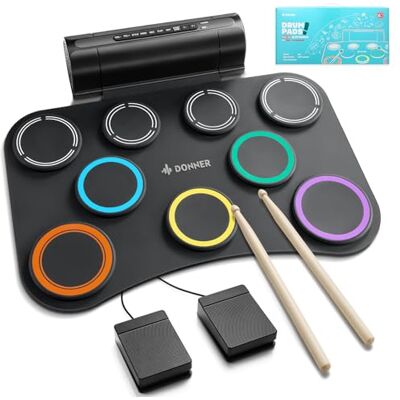 Donner DED-20 (SE) Elektronische drumpad, 9 pads, stil, met geïntegreerde luidspreker, vakantie- en verjaardagscadeau voor kinderen Donner DED-20 (SE) Elektronische drumpad, 9 pads, stil, met geïntegreerde luidspreker, vakantie- en verjaardagscadeau voor kinderen