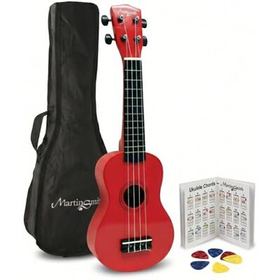 Martin Smith UK-212-RD Met Ukelele Tas Rood Design 4-snarige sopraanukelele met hoes en akkoordboek voor kinderen, volwassenen en beginners, cursussen, school en reizen Martin Smith UK-212-RD Met Ukelele Tas Rood Design 4-snarige sopraanukelele met hoes en akkoordboek voor kinderen, volwassenen en beginners, cursussen, school en reizen