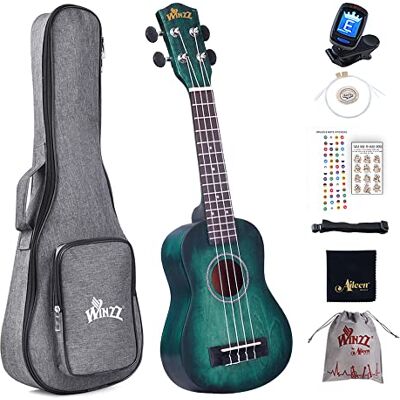 Winzz Kids Volwassenen Ukulele Sopraan Beginnersset 21 Inches met 6 Accessoires, Uniek Kleurenontwerp (cyaan) Winzz Kids Volwassenen Ukulele Sopraan Beginnersset 21 Inches met 6 Accessoires, Uniek Kleurenontwerp (cyaan)