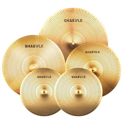 Shaevle Bekkens met laag volume, Golden Mute bekkens Pack 14" Hi-hat/16" Crash/18" Crash/20" Ride, stille bekkenset voor training Shaevle Bekkens met laag volume, Golden Mute bekkens Pack 14" Hi-hat/16" Crash/18" Crash/20" Ride, stille bekkenset voor training