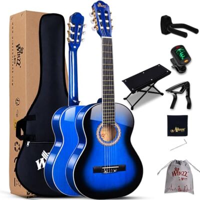 Winzz 3/4 concertgitaar klassieke gitaar voor beginners voor kinderen blauw glanzend (91,4 cm) Winzz 3/4 concertgitaar klassieke gitaar voor beginners voor kinderen blauw glanzend (91,4 cm)