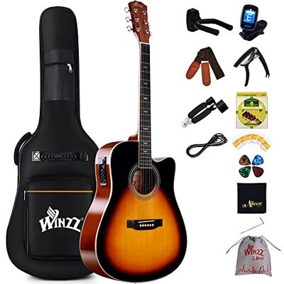 Winzz Elektrische akoestische gitaar 4/4 Westerse gitaren voor volwassenen beginners 104 cm akoestische gitaar met 4-bands equalizer (dreadnought, glanzend) Winzz Elektrische akoestische gitaar 4/4 Westerse gitaren voor volwassenen beginners 104 cm akoestische gitaar met 4-bands equalizer (dreadnought, glanzend)
