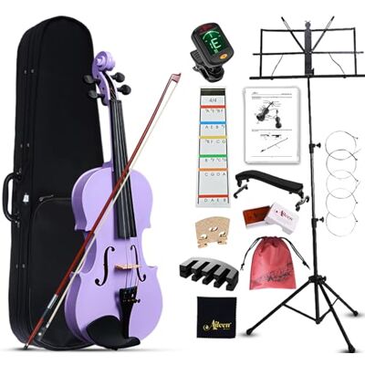 Aileen MUSIC Aileen Fiol 4/4 voor volwassenen, beginners, vioolset voor kinderen vanaf 12 jaar, Adoleen paars, viool, beginnersset compleet met 13 accessoires, muziekstandaard, nieuwe stickers Aileen MUSIC Aileen Fiol 4/4 voor volwassenen, beginners, vioolset voor kinderen vanaf 12 jaar, Adoleen paars, viool, beginnersset compleet met 13 accessoires, muziekstandaard, nieuwe stickers