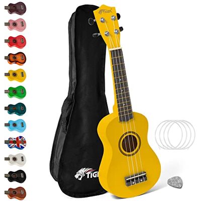 Tiger UKE7-YL sopraan ukelele voor kinderen, geel Met draagtas, vilten plectrum en reservesnoeren, ideaal voor beginners en jonge spelers. Tiger UKE7-YL sopraan ukelele voor kinderen, geel Met draagtas, vilten plectrum en reservesnoeren, ideaal voor beginners en jonge spelers.