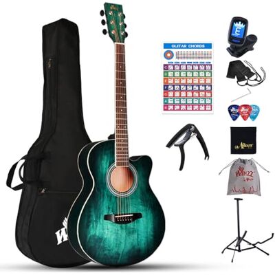 Winzz Akoestische gitaar voor volwassenen, beginners, folkgitaar voor beginners, country- en folkgitaar (blauwgroen, stalen snaren, 101,6 cm) Winzz Akoestische gitaar voor volwassenen, beginners, folkgitaar voor beginners, country- en folkgitaar (blauwgroen, stalen snaren, 101,6 cm)