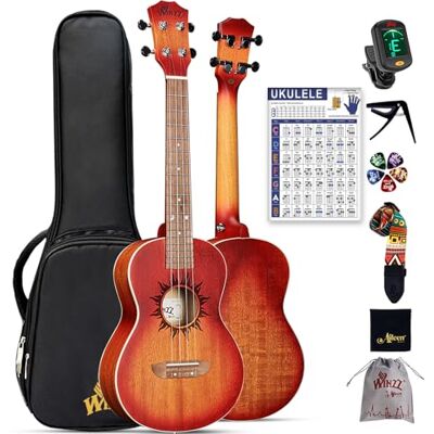 Winzz Tenorukelele voor volwassenen, beginners, 66 cm, mahoniehout, uniek cadeau (carbon snaren, matte zon) Winzz Tenorukelele voor volwassenen, beginners, 66 cm, mahoniehout, uniek cadeau (carbon snaren, matte zon)